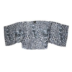 Mary.L Women's Size Small 100% Silk Gray Leopard Print Kimono Sleeve Satin Top